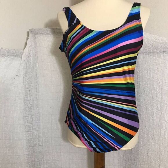 NWOT Colorful Striped One Piece Swimsuit Size 1X - Picture 2 of 8